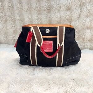 Coach Black and Red Tote with Brown Accents